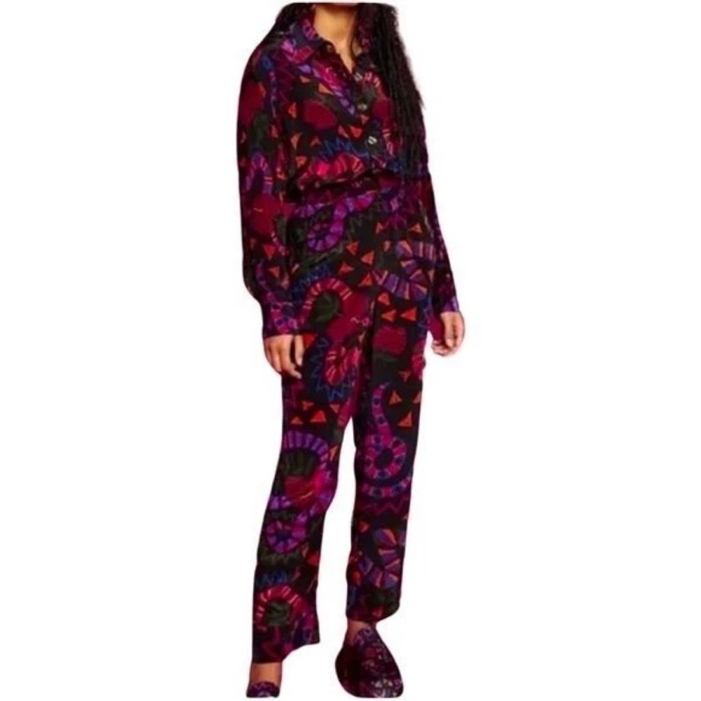 EUC FARM Rio 2PC Collared Shirt/Pants Vibrant Colors Snake Motif Gorgeous - Picture 12 of 15